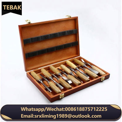 TEBAK 12pcs Woodworking Tools Chisel Set Wood Chisel Tool Set Turning Tools Lathe Carving Hand Chisel With Storage Case