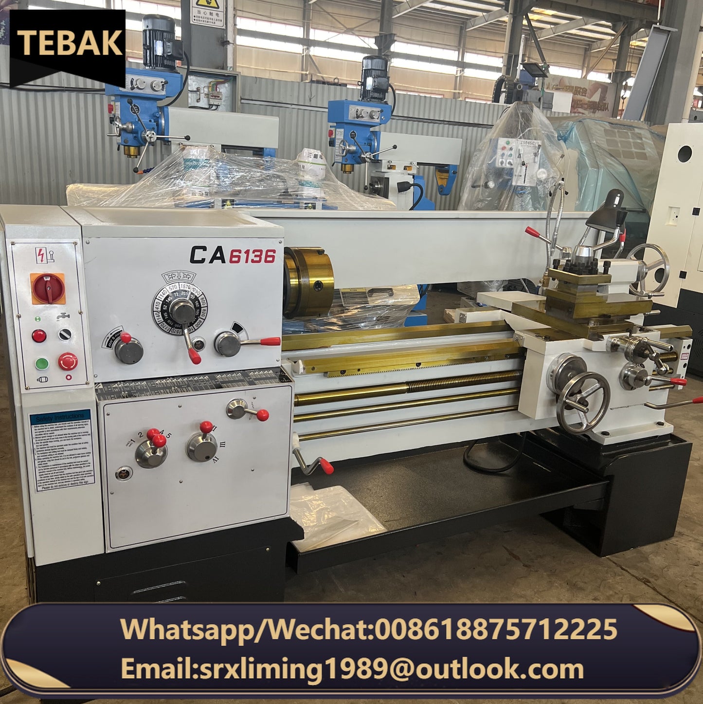 TEBAK Manual 3 Meters CA6136 3000mm Heavy Duty Metal Universal Conventional Horizontal Metal Cutting and Turning Lathe Machine