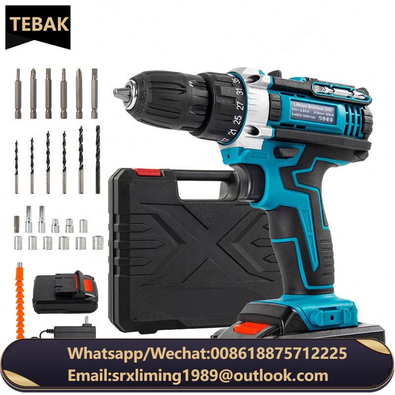 TEBAK Two-Speed Cordless Electric Power Tools 21V Three Function Impact Drill Brush Battery Impact Drill Electric Screwdriver