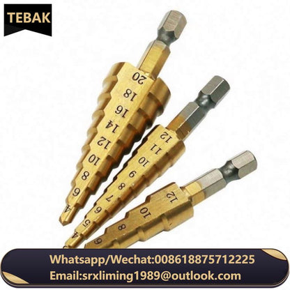 ANDUUK Step Drill Bit Metric Pagoda Shape Hole Cutter HSS Steel Cone Drill Bit Set with Center Punch Wood Metal Cutter