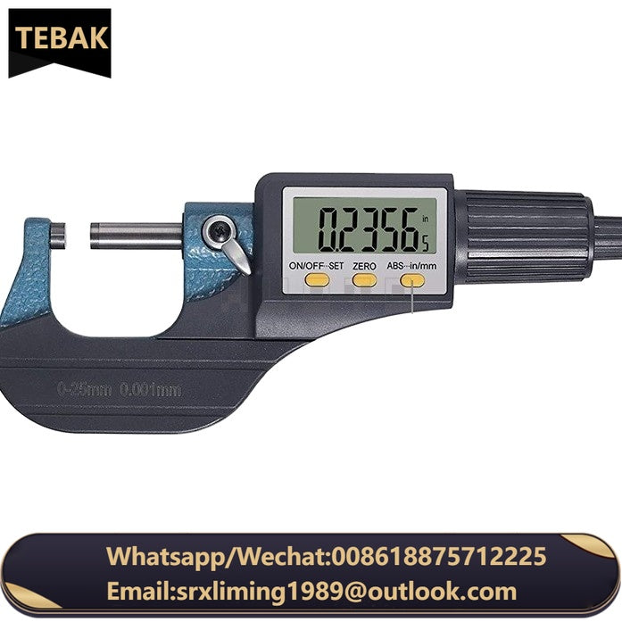 TEBAK Electronic Micrometer Wall Thickness Micrometer Digital Display Micrometer 0-25mm 0.001mm