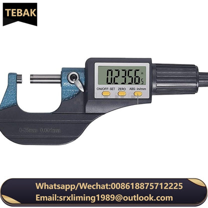 TEBAK Electronic Micrometer Wall Thickness Micrometer Digital Display Micrometer 0-25mm 0.001mm