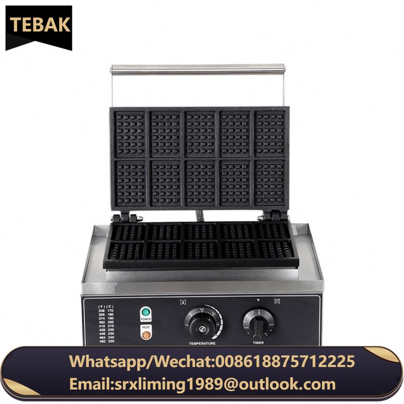 Factory Wholesale Commercial Rectangle Waffle Baker 10pcs Nonstick Electric Belgian Waffle Maker Machine Snack Machine